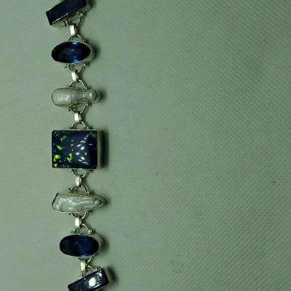 COPY - Nwot!! 925 doublet opal,river pearl,blue topaz,lapis bracelet - Picture 3 of 11